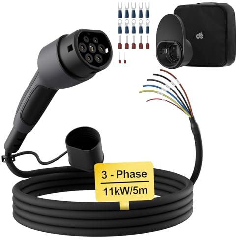 dé Typ 2 Ladekabel offenes Ende 11kW [3-Phasen| 5m| 16A] Freiem Kabelende für Wallbox/Ladestation Ersatzkabel