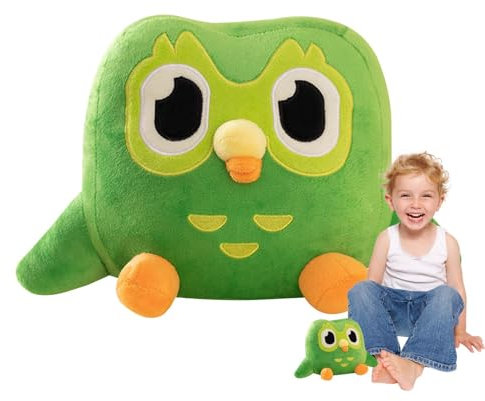Générique Duolingo Plüschtier Eule grün, weiches Plüschspielzeug, grüne Eule, Cartoon-Eule, Plüschkissen, niedliche Eule, für Kinder