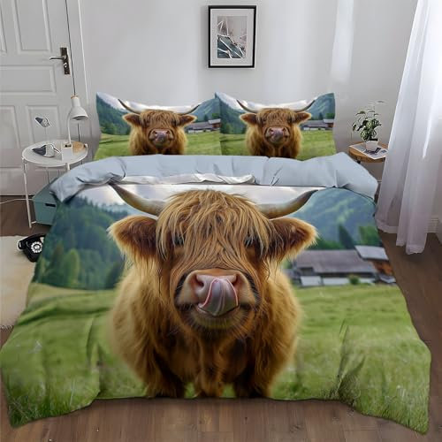 Bettwäsche Set 135x200cm Graslandtier Yak Bettbezug Set, Weich Antiallergen Bettbezüge mit Reißverschluss und 2 Kissenbezüge 80x80 cm für Kinder Erwachsen Jugendliche