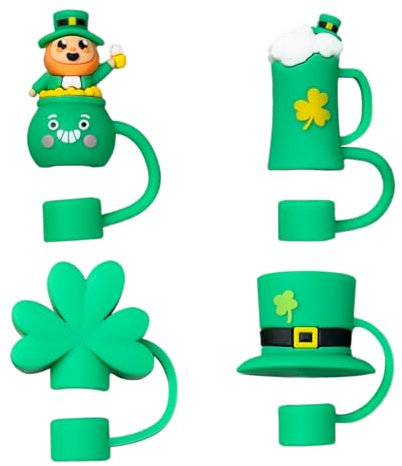 Stanley Cup Straw Toppers Set of 4, Festive St. Patrick's Day Design Compatible with 30 & 40 oz Tumblers