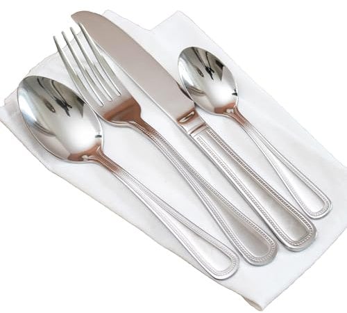 Bead Cutlery Set Stainless Steel Silver Vintage Curved Kitchen Dining Serving (24)