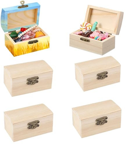 Aarcyye Mini Schatztruhe, 6 Stück Schatztruhe Truhe, 9x6x5cm Mini Schatzkiste mit Deckel, Schatztruhe aus Holz, Holzkiste Klein, DIY Kleine Holzkiste mit Deckel, für Bemalen und Basteln