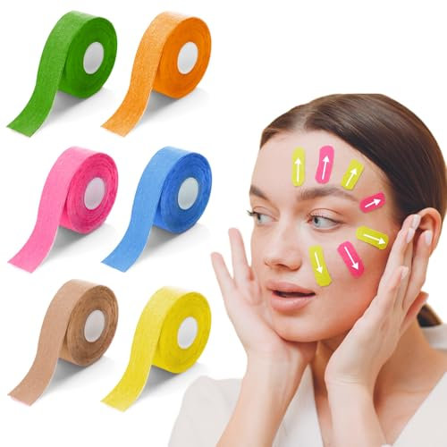 Jomdjmskes 6 Rouleaux Face Lift Tape Lift Visage, Autocollants Anti-Rides pour Visage, Ruban Adhésif pour Lifting Visage Respirante, Face Tape Bande de Lifting Raffermissement pour Resserrer Peau