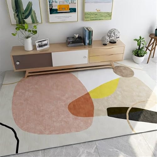 KANBUN Square Teppich Moderne Teppiche Herd 170x200 cm Schlafzimmer Accessoires rosa grau minimalistische Teppichküche sehr groß