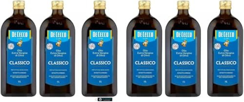 De Cecco Olio Extra Vergine d'Oliva Classico, 6 Bottiglie da 1L, Spremuto a Freddo, Gusto Ricco e Bilanciato,+ key smarter italy shop service