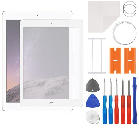 swark Neu Weiß Frontglas-Reparatursatz mit OCA Kleber kompatibel mit iPad Air 2 2014 9.7 A1566 A1567 aktualisiertem Reparaturwerkzeugsatz-Kein LCD-Bildschirm und Touch-Digitizer