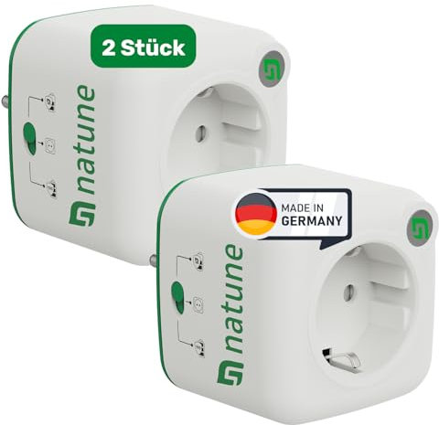 Natune Akkuschutz Adapter „Akku Life Guard“ 2er Set I Intelligenter Ladeadapter mit Ladestopp & 3 Modi zur Verlängerung der Akkulebensdauer I Für haushaltsübliche Stecker I 0,0% Standby-Verbrauch