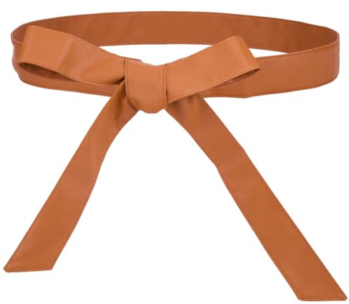 CALFOVERA 179cm X 4cm PU Leder Bund Mit Fliege Verstellbarer Wickelgürtel Aus Leder Retro Brown Weicher Obi Hüftgürtel Breit Geknotetes Cinch Band Korsett Schärpe Für Damen Kleider Röcke Hemden