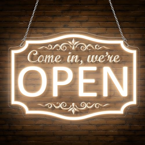 Timogift Open Neon Sign, Dimmable Come in we're Open Neon Sign Open for business Neon Signs for Business Window Shop Commercial Hotel Restaurant Door Wall Background Decoration
