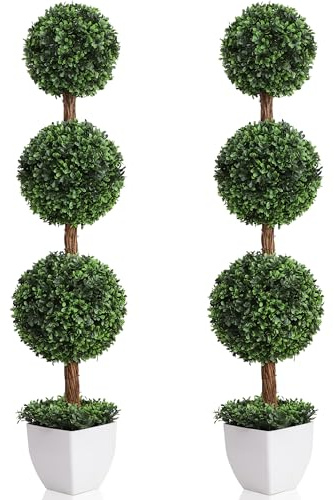 momoplant 3.6ft Artificial Trees Boxwood Topiary Ball Trees Set ot 2 in Pot,Fake Trees Decorative Plants for Home Indoor Outdoor