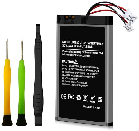 1 Pack Akku für PS4 Controller, 4000mAh Neues Upgrade Hochkapazitäts ErsatzAkku für Sony PS4 / Pro/Slim PlayStation 4 Dualshock 4 Controller mit Reparatur-Toolkit