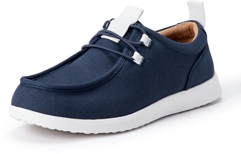 Amazon Essentials Mocasines de Lona con Puntera Redondeada Hombre, Azul Marino Blanco, 43 EU
