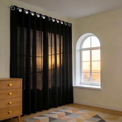 CHBIN Vorhang Blickdicht mit Ösen 60 x 220 cm Blickdicht Kälteschutz Hitzeschutz Küchengardinen Ösenschal 1Er Set für Wohnzimmer, Schlafzimmer & Büro, Heimbüro, Schwarz