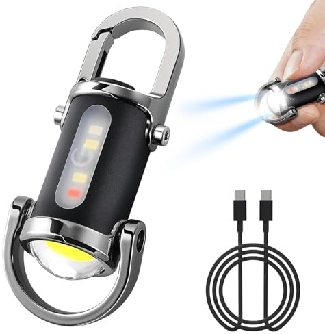 PGonline Superhelle Mini LED Taschenlampe Schlüsselanhänger, 800LM Schlüsselbund Taschenlampe Aufladbar, USB Wiederaufladbare Outdoor Camping Taschen, für Haushalt Auto Outdoorarbeit Reisen Camping