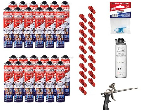 POLYNOR PUR-Wärmedämmung in der Dose PRO – Set – 24 Schaumstoffe – Schaumpistole – Sprühbare Wärmedämmung – Dämmung von Wänden, Dächern, Decken, Rohren – Aerosol 750 ml