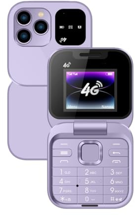 Tosuny Téléphone à Clapet 4G LTE débloqué, Mini Téléphone à Clapet 4G pour Personnes âgées, Haut-Parleur, Double Emplacement SIM, écran de 1,77, Numérotation en Un C LIC, Bluetooth, (Purple)