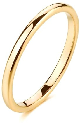 Fimhut Vergoldeter Damen Ring Farbbeständig 14K Vergoldeter Stapelbarer Paar- und Ehering, zarter schlichter Kuppel-Verlobungsring, angenehm passend Ring größen 6–10