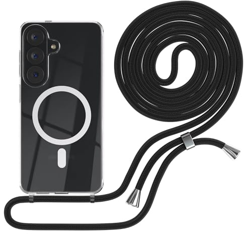 EAZY CASE - Handykette kompatibel mit Galaxy S26 Kette zum Umhängen Stoßfest Handyhülle für Galaxy S26 Silikon Hülle mit Band Handytasche Transparent als Fallschutz in Schwarz