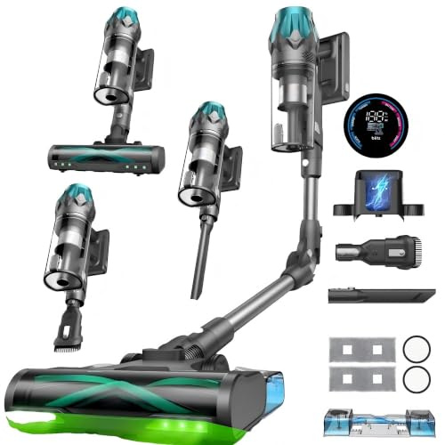 Vexilar Cordless Vacuum Cleaner with Mop,65KPA/600W/60Mins,Self-Standing | Stick Vacuum Cleaner V15Max,Flexible Foldable Metal Tube ,1.5L One-Button Emptying Dustbin,6-Stage Filtration,3 Suction Modes
