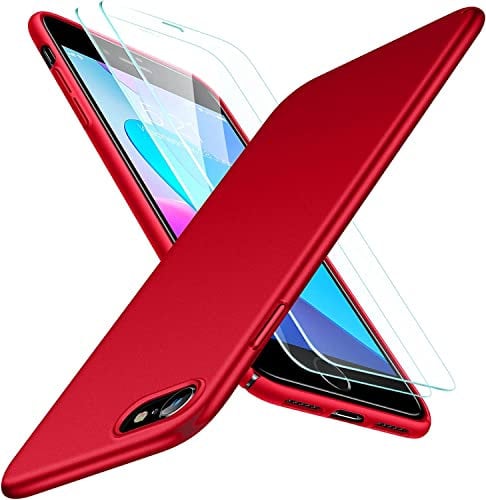 TORRAS für iPhone SE 2020/2022 Hülle, iPhone 8 Hülle Mit (2 Schutzglas) Extrem Dünn Unzerstörbare Stoßfestigkeit Exzellente Kratzfestigkeit Ultra Leicht Handyhülle iPhone SE 2022/2020/8/7 - Rot