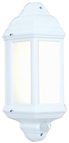 National Lighting HALBURY LED Outdoor 7W Outdoor Garden LED White Half Wall Lantern PIR Motion Sensor Presence Detector IP44 Rated