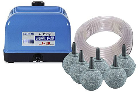 Hailea V30 - Juego de bomba de aire (30 l/min, 1,2 m, 6 piedras y 25 m)