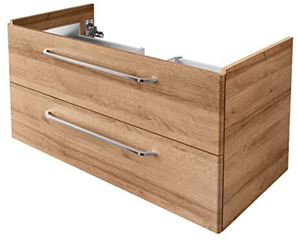 FACKELMANN Milano Waschbeckenunterschrank mit Schubladen – Unterschrank für Waschtisch im Bad (100 cm x 49,5 cm x 48 cm) – Badschrank hängend in Holz braun