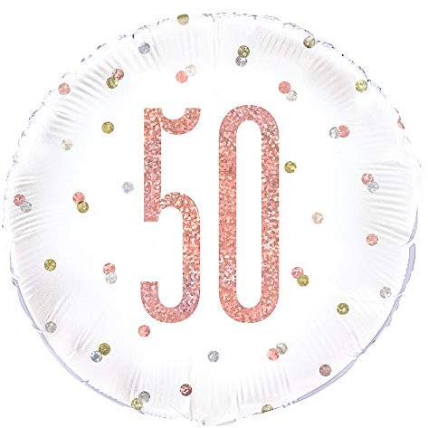 Dazzling Rose Gold 50th Birthday Glitz Round Foil Balloon (45cm) - Perfect for Birthday, Annivesaries & Memorable Celebrations - 1 Pc