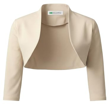 Bolerose Tailored 3/4 Sleeve Formal Bolero Shrug, Champagne, XL