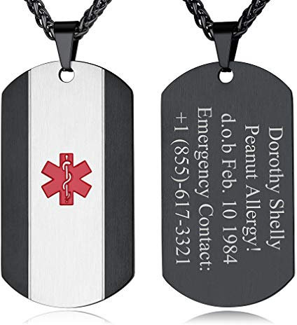 Custom4U Placa Personalizado Colgante Personalizable Medical Hombre Mayor Collar Chapa Grabada Alerta Medica Acero Inoxidable 316L Enfermo Cruz Roja de Emergencia