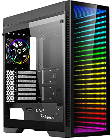 Gaming Case Full Tower, with Tempered Glass Side Panel & ARGB LED Mirror, Supports 7x120mm Fans, GAMEMAX Abyss-TR