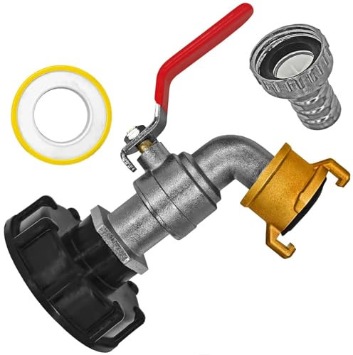 IBC Adapter Kappe S60x6 mit 3/4 Zoll Auslaufhahn VOLLER DURCHLASS mit Schnell-Kupplung für System GEKA Schlauch-Anschluss