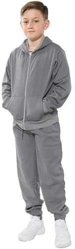 A2Z 4 Kids Girls Boys Tracksuit Plain Camouflage Fleece Hooded - T.S Plain Steel Grey 7-8