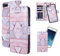 QLTYPRI Case for iPhone 6 Plus 6S Plus, Premium PU Leather Rubber Silicone Bumper Credit Card Holder Cash Pocket Magnetic Detachable Wallet Case Cover - Pink Marble