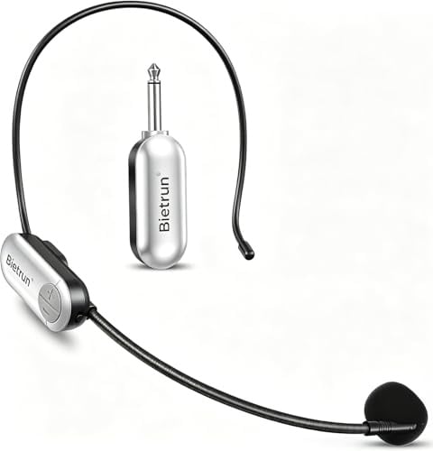 Bietrun UHF Wireless Microphone Headset, 165ft Range, Working Time 6H, 1/4''Plug, Wireless Headset Mic ＆Handheld 2 in 1, for Karaoke Speaker, Amplifier, Mic Speakers, PA System, Teaching, Fitness