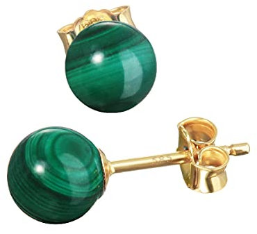 NKlaus Paar echt Malachit Kugel Ohrstecker 6mm Gelbgold 585 14 Karat Gold Ohrringe 7947
