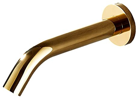 HELOU Robinet Automatique Mural, Capteur Mains, Alimentées en Courant Continu, Robinet De Salle De Bain sans Contact, Doré, Cuivre, Poli, Or