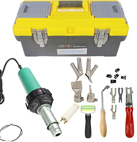Seababyhouse 1600W Plastic Hot Air Welding Gun Complete Tool Set Hand Held Torch Welder Pistol with Flooring Butterfly Repair Welding Kit Carry Case