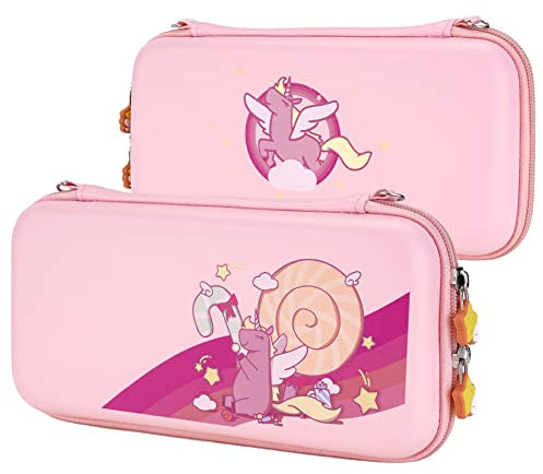 playvital Custodia per Nintendo Switch&Switch OLED Borsa da Trasporto Portatile Protettiva&Copri Levette Analogiche&10 Porta Cartucce di Gioco Tasca Interna-Unicorno Arcobaleno