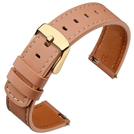 ANNEFIT Leder Uhrenarmband 22mm mit Edelstahl Gold Schnalle, Schnellverschluss Ersatzarmband für Herren Damen (Aprikose)