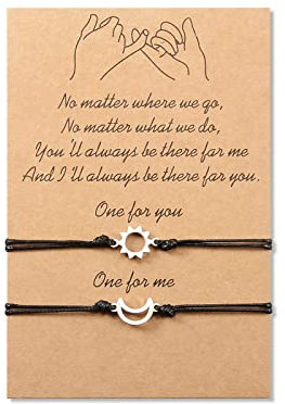 MANVEN 2PCS Bester Freund Armband Pinky Versprechen Passende Langstrecken Handgefertigte Edelstahl Armbänder Geschenk für Frauen Mädchen Mama Familie