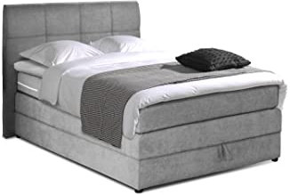 Mivano Hotspot Boxspringbett mit Durchgehender H3-Matratze, Bettkasten und Topper, Mikrofaser, Hellgrau, Liegefläche 120 x 200 cm