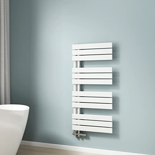 EMKE Scaldasalviette termoarredo piatto, Termoarredo da Bagno, 1041 x 500 mm, bianco, collegamento laterale, 529W, radiatore scaldasalviette ad acqua calda