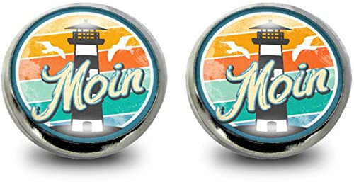 Fördeblau Maritime Moin Ohrstecker mit Leuchtturm und Möwen – 12mm Edelstahl Schmuck 2er Set - Bunter Modeschmuck als schöne Geschenkidee für Meeresliebhaber