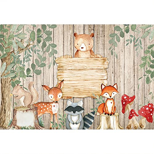 Aoihrraan 3x2m Bosque Animales Telón De Fondo Lindo Safari Selva Retro Vertical Marrón Madera Tablones Fondo Fotografía Salvaje Uno Dos Cumpleaños Recién Nacido Fiesta Bebé Ducha Retrato Foto