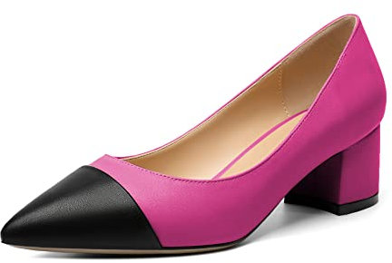 Elashe Femme Escarpins Talon Bloc Bout Pointu À Enfiler Chaussure Petit Talon Chic Block Heels 2'' Rose Rouge EU43