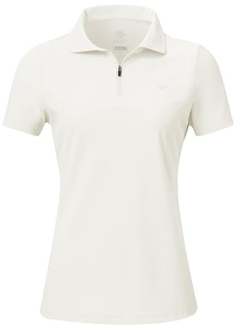 AjezMax Funktions-Poloshirt Damen Kurzarm Leicht Polohemd Sportshirt Tennis Golf Outdoor Polos Wandern Trekking Laufen Weiß L