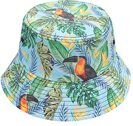 ZLYC Männer Frauen Sommer Fischerhüte Obst Hut, Tropical Toucans Blue, One Size