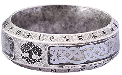 TQWSVUM Nordic Viking Lebensbaum Ring Für Männer Frauen -8mm Edelstahl Vintage Keltischer Knoten Ring - Paar Mode Punk Biker Yggdrasil Amulett Piraten Ring Schmuck(A,10)
