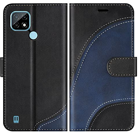 BoxTii Funda para OPPO Realme C21 / Realme C20, Funda de PU Cuero para Realme C21 / Realme C20, Magnético Carcasa Libro con Ranuras para Tarjetas, Negro